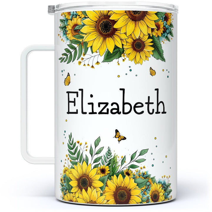 Personalized Name Sunflower Insulated Travel Mug - Loftipop