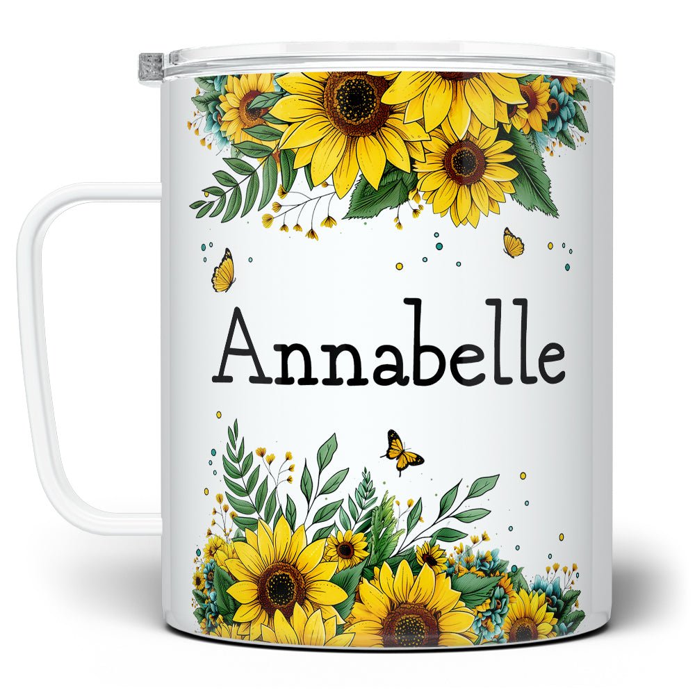 Personalized Name Sunflower Insulated Travel Mug - Loftipop