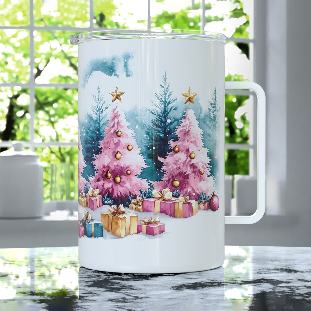 Pink Holiday Trees Insulated Travel Mug