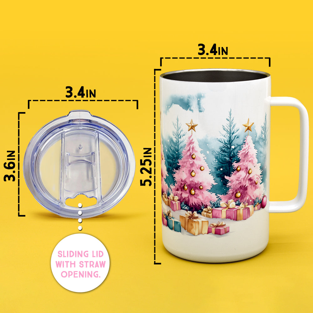 Pink Holiday Trees Insulated Travel Mug