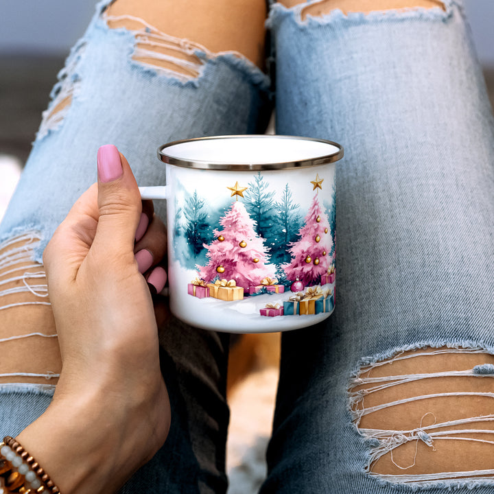 Pink Holiday Trees Camp Mug