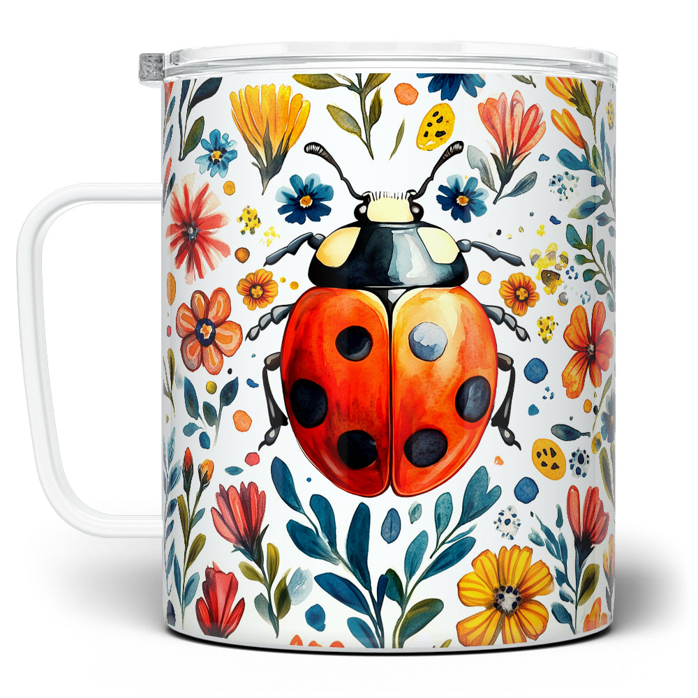 Floral Ladybug Insulated Travel Mug