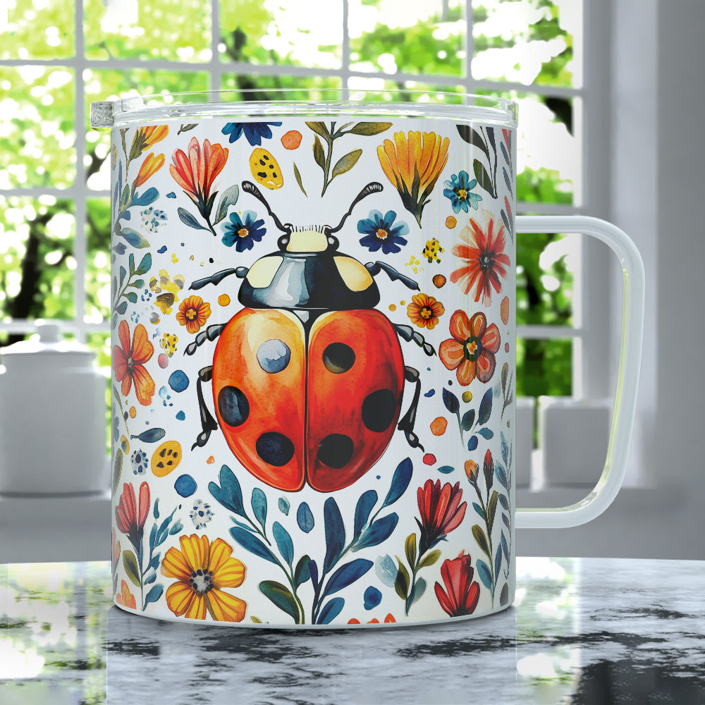 Floral Ladybug Insulated Travel Mug