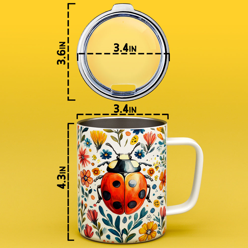 Floral Ladybug Insulated Travel Mug