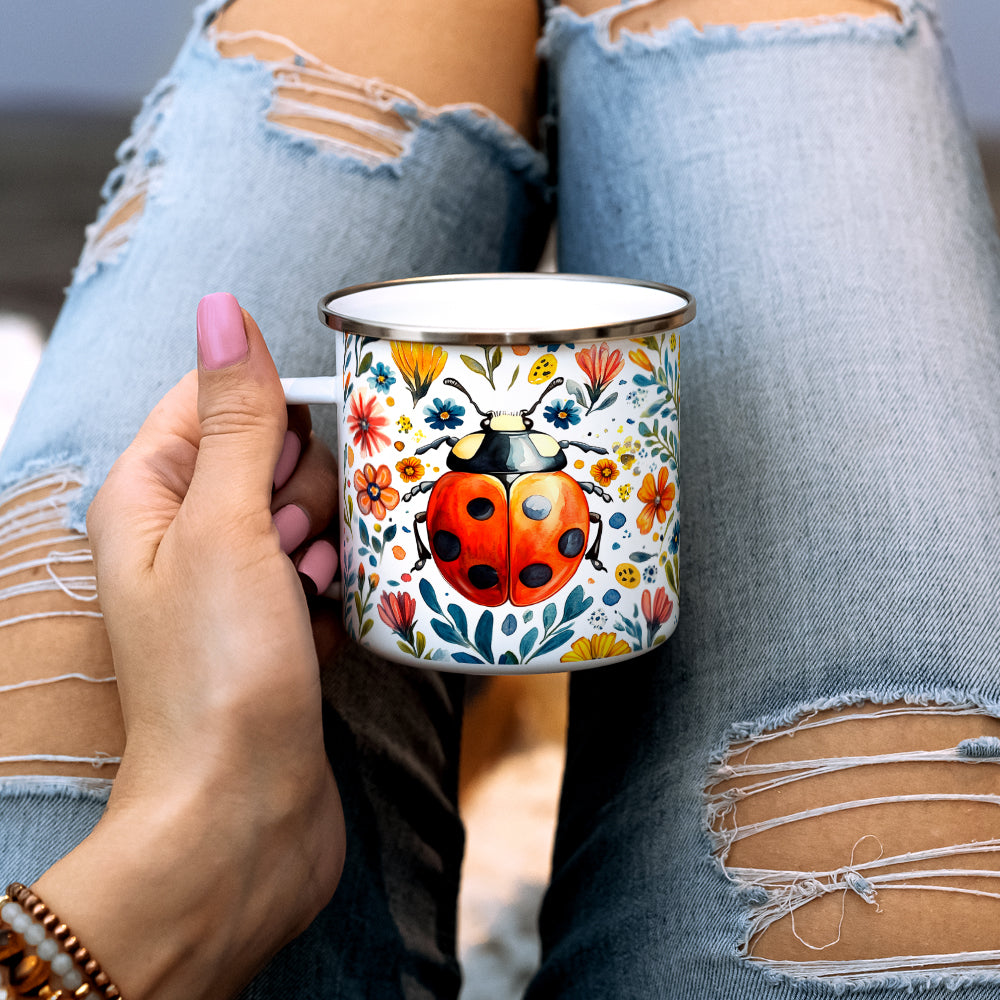 Floral Ladybug Camp Mug