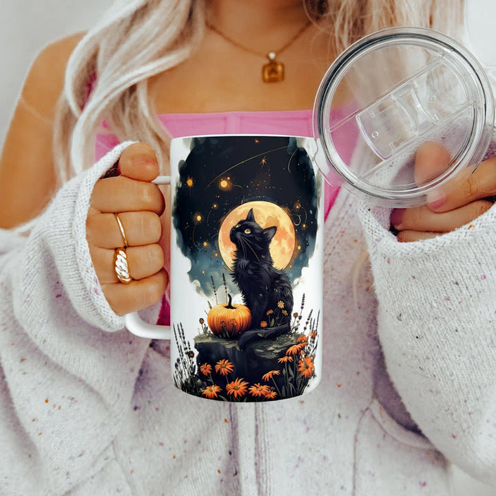 Fall Full Moon Cat Insulated Travel Mug - Loftipop