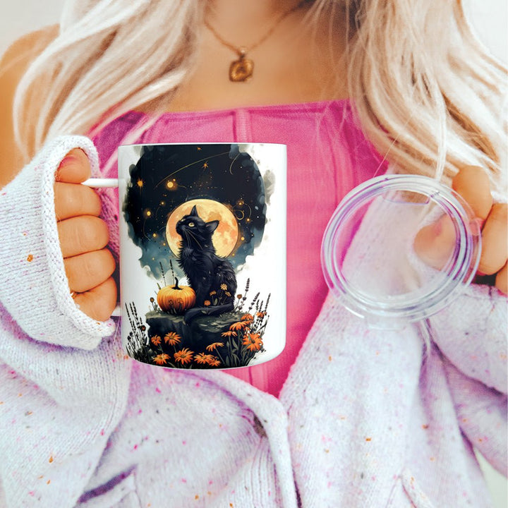 Fall Full Moon Cat Insulated Travel Mug - Loftipop