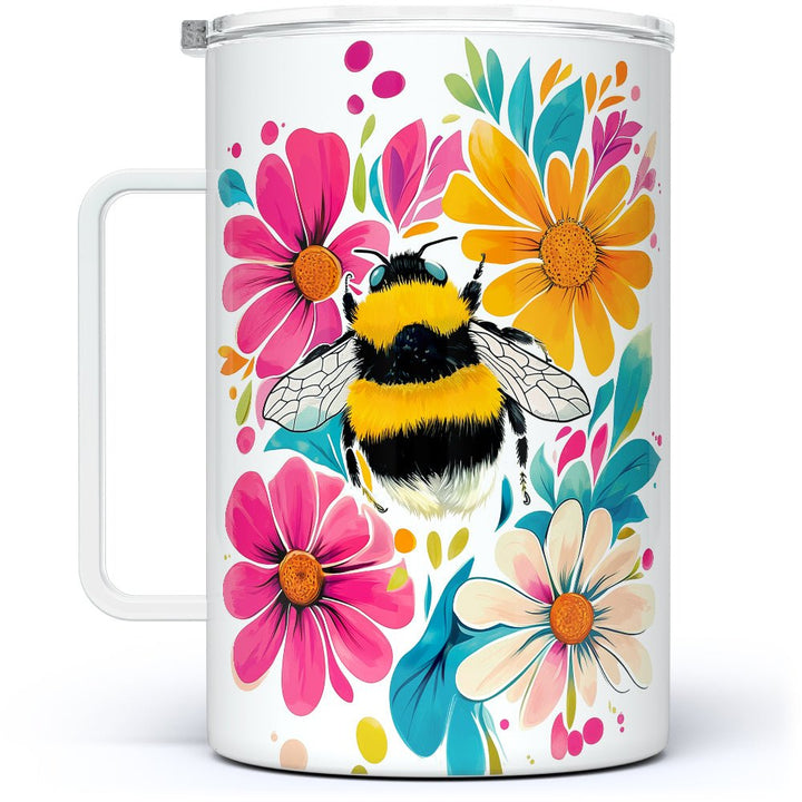 Floral Bumblebee Insulated Travel Mug - Loftipop