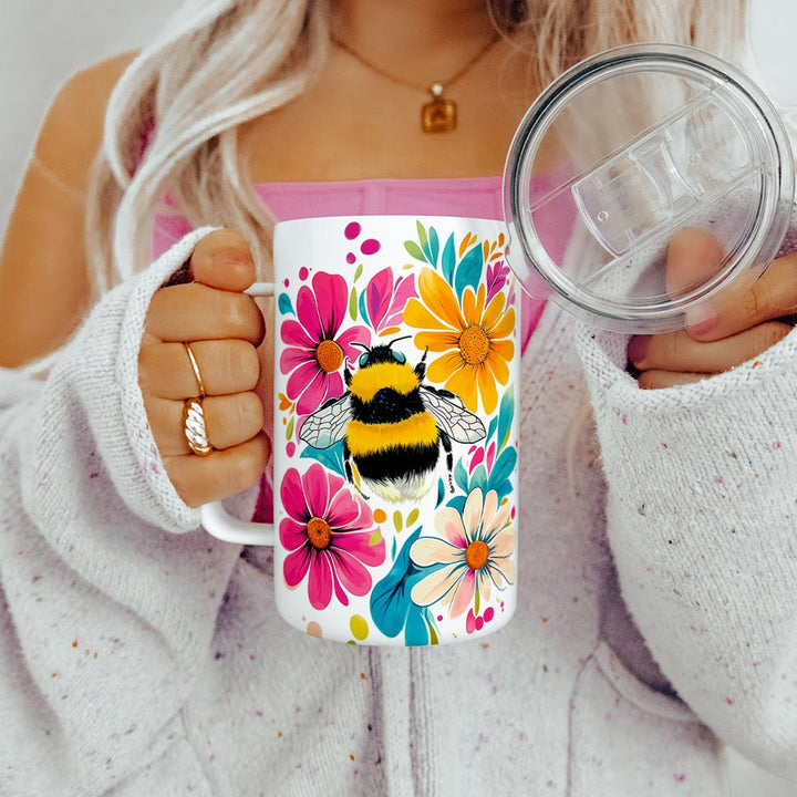 Floral Bumblebee Insulated Travel Mug - Loftipop