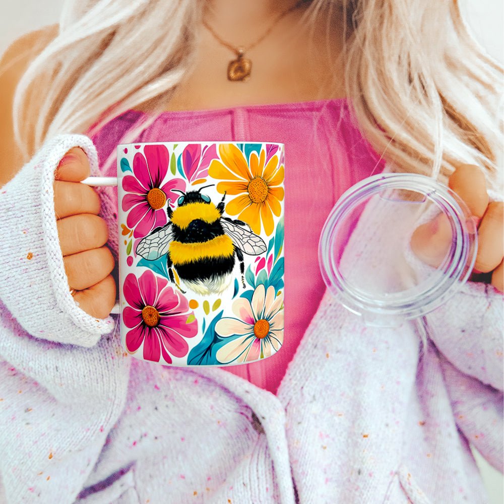 Floral Bumblebee Insulated Travel Mug - Loftipop