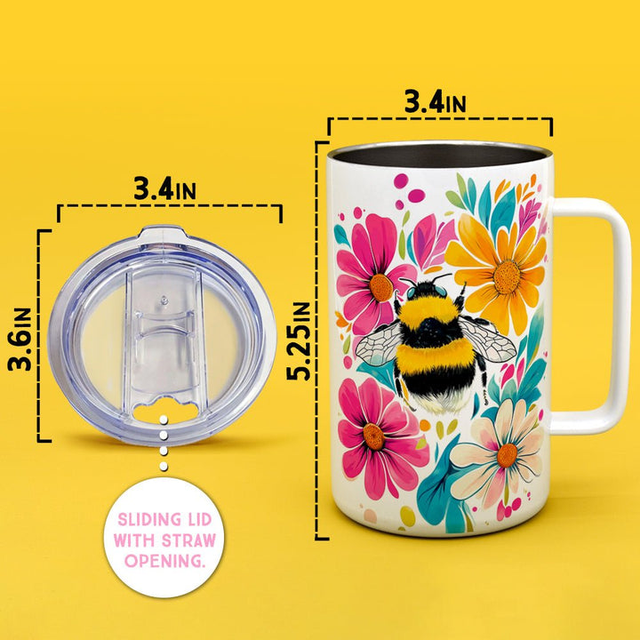 Floral Bumblebee Insulated Travel Mug - Loftipop