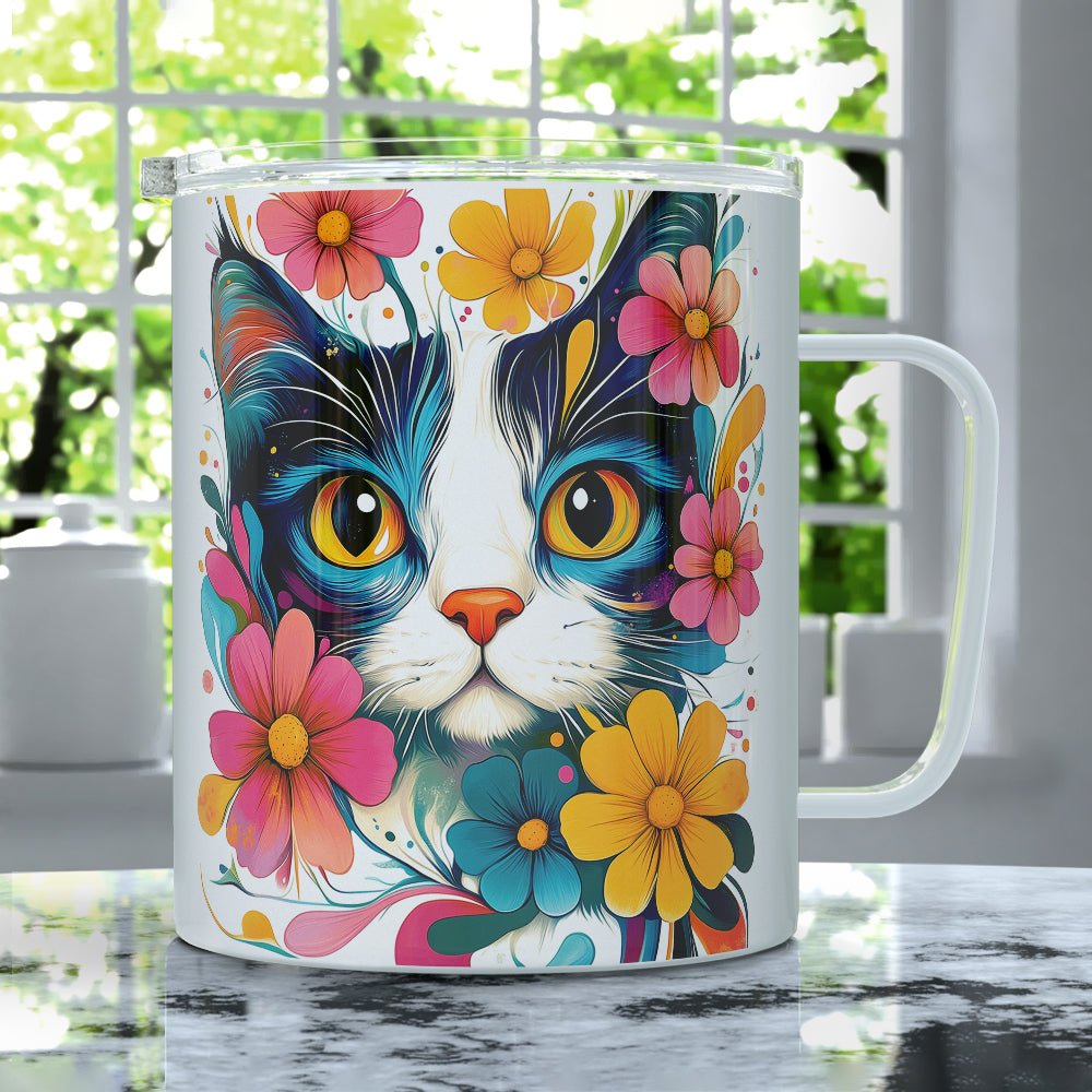 Floral Cat Insulated Travel Mug - Loftipop