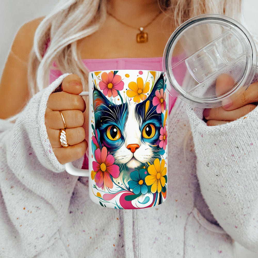 Floral Cat Insulated Travel Mug - Loftipop