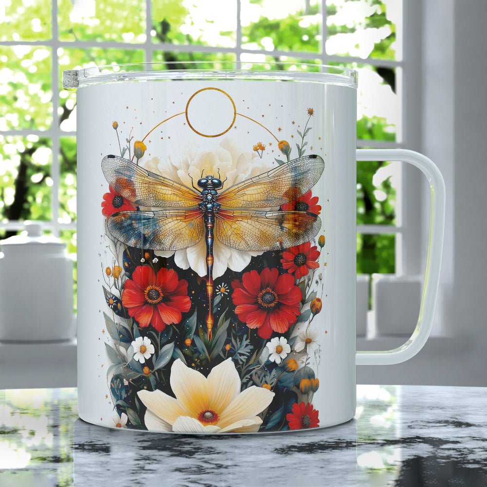 Floral Dragonfly Insulated Travel Mug - Loftipop