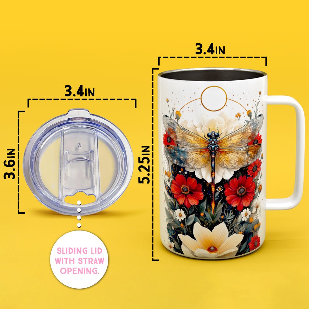 Floral Dragonfly Insulated Travel Mug - Loftipop