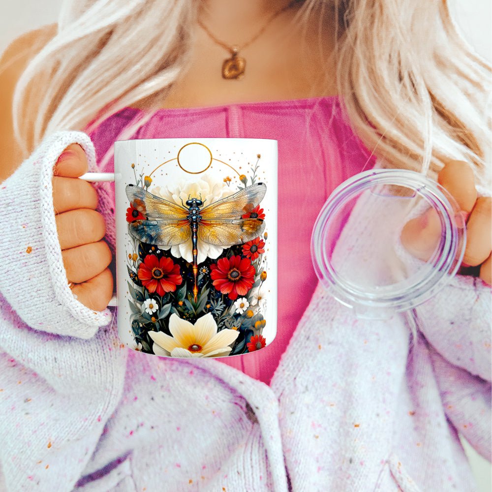 Floral Dragonfly Insulated Travel Mug - Loftipop