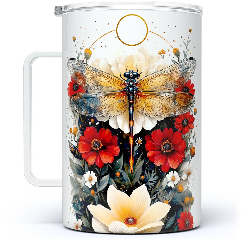 Floral Dragonfly Insulated Travel Mug - Loftipop