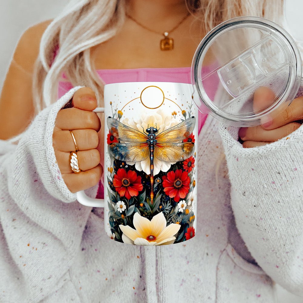 Floral Dragonfly Insulated Travel Mug - Loftipop