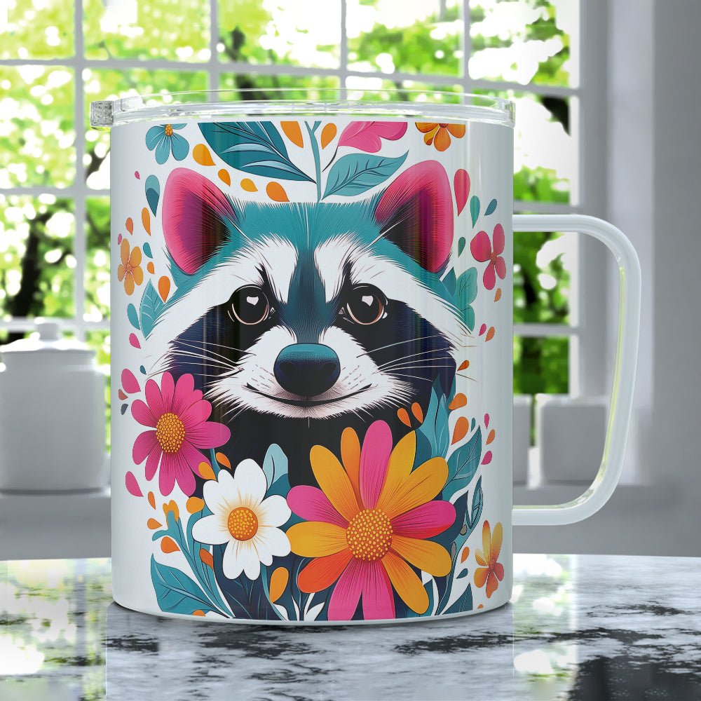 Floral Raccoon Insulated Travel Mug - Loftipop