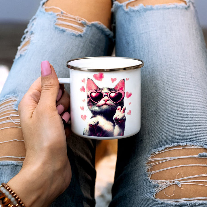 Peace and Love Cat Camp Mug - Loftipop