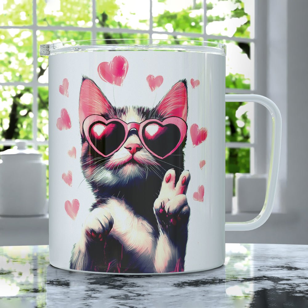 Peace and Love Cat Insulated Travel Mug - Loftipop