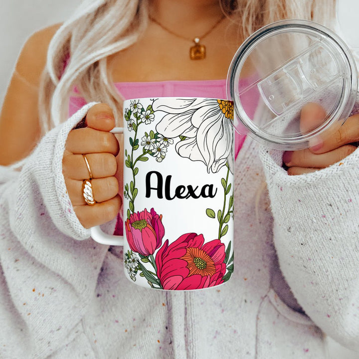 Personalized Name Botanical Insulated Travel Mug - Loftipop