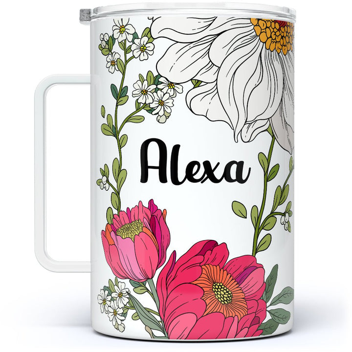 Personalized Name Botanical Insulated Travel Mug - Loftipop