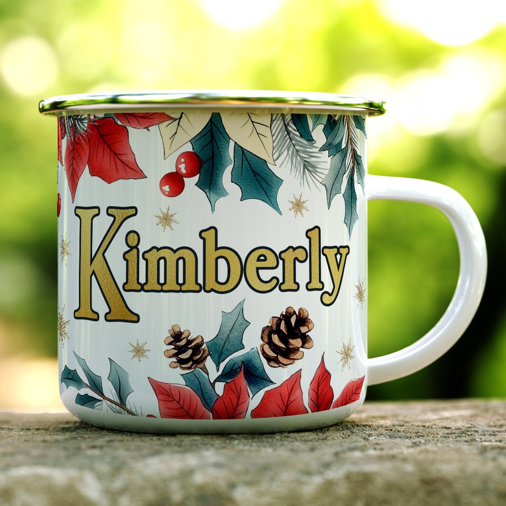 Personalized Name Christmas Floral Camp Mug - Loftipop