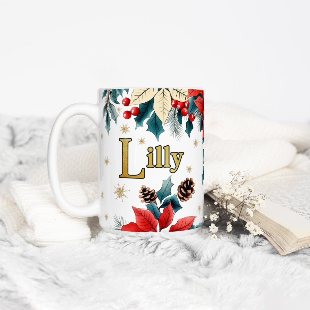 Personalized Name Christmas Floral Mug - Loftipop