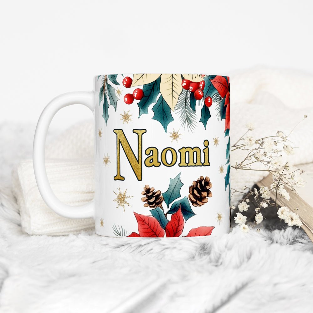 Personalized Name Christmas Floral Mug - Loftipop