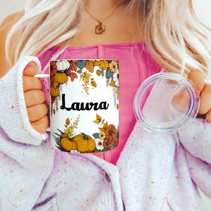 Personalized Name Fall Floral Insulated Travel Mug - Loftipop