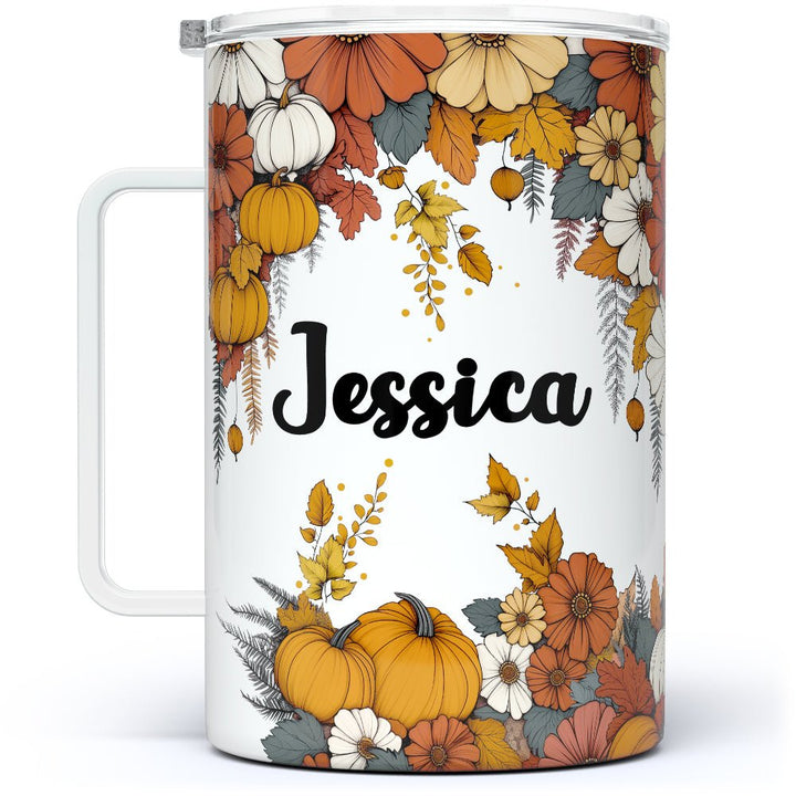 Personalized Name Fall Floral Insulated Travel Mug - Loftipop