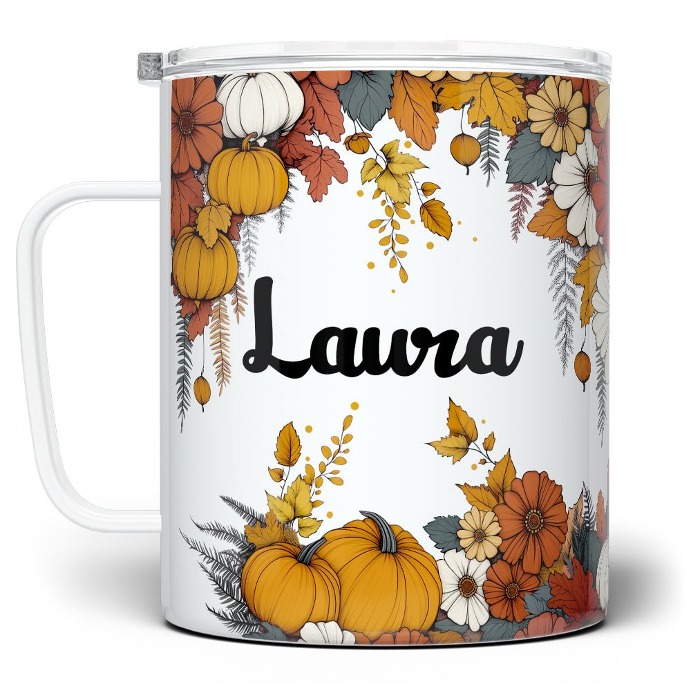 Personalized Name Fall Floral Insulated Travel Mug - Loftipop