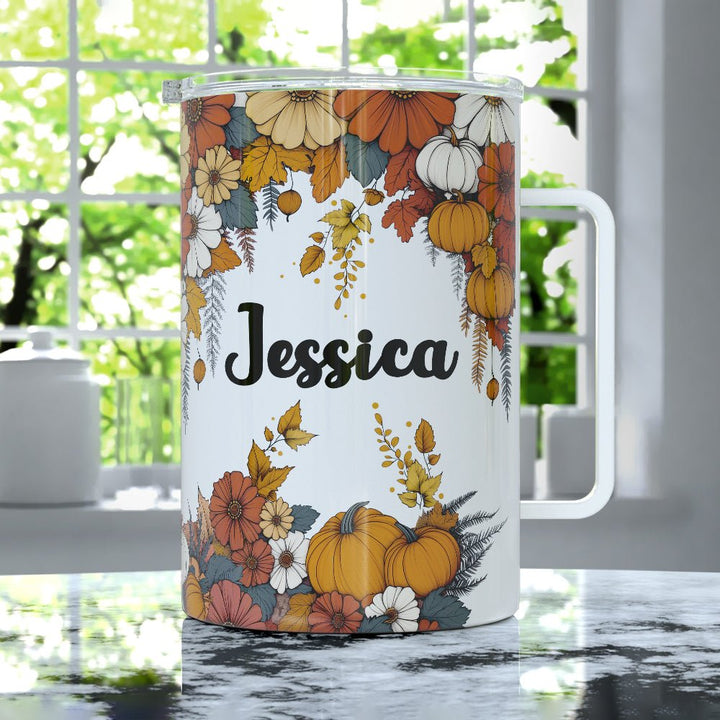 Personalized Name Fall Floral Insulated Travel Mug - Loftipop