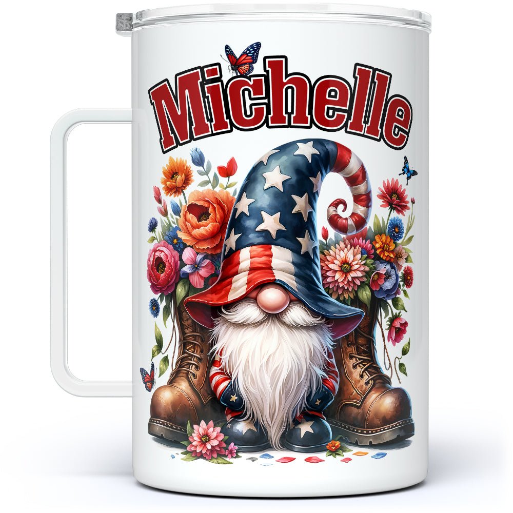 Personalized Name Patriotic Gnome Insulated Travel Mug - Loftipop