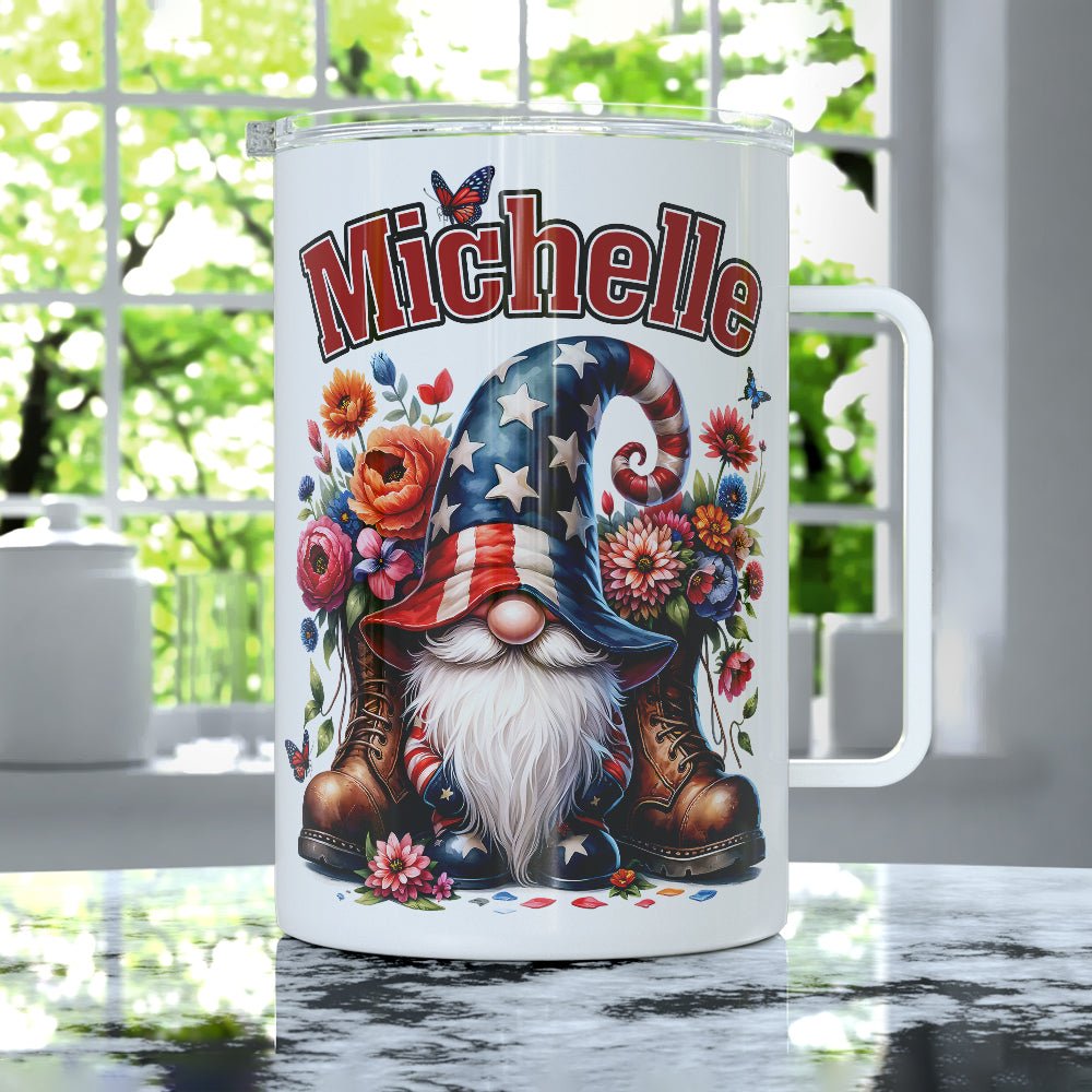 Personalized Name Patriotic Gnome Insulated Travel Mug - Loftipop