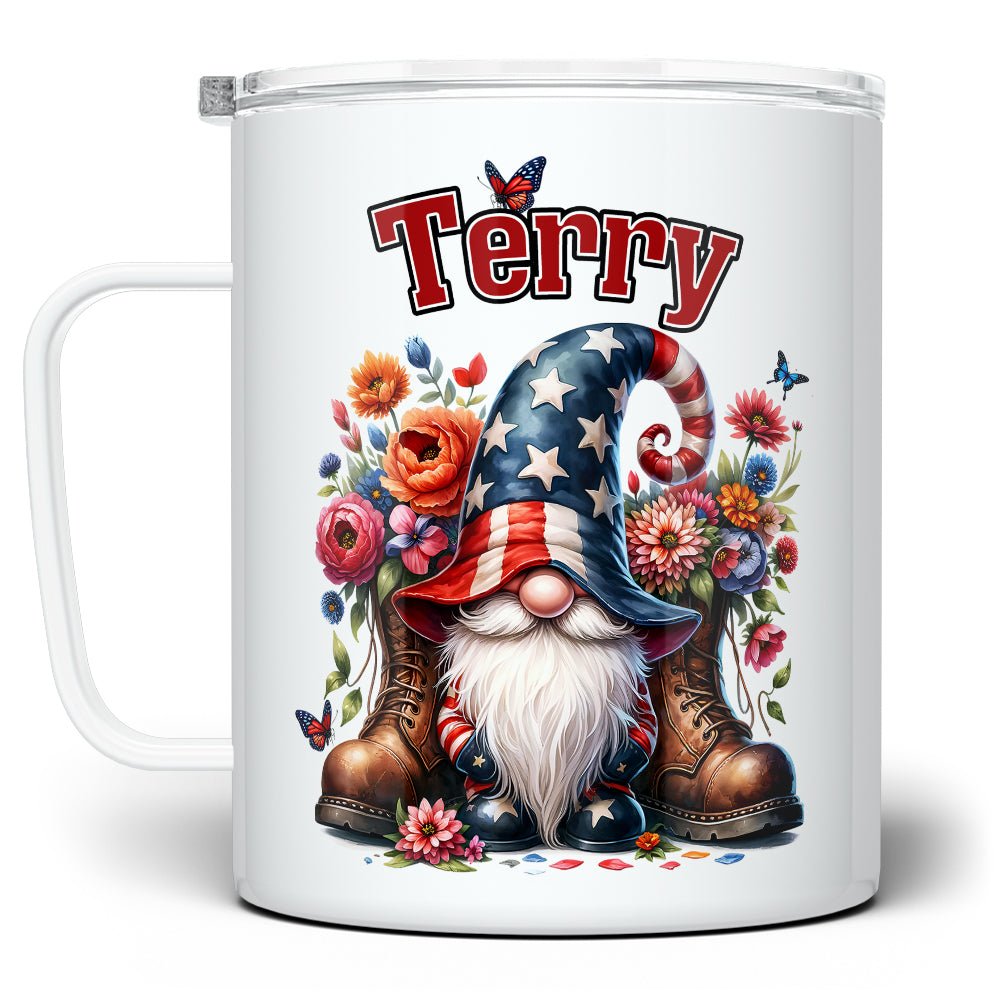 Personalized Name Patriotic Gnome Insulated Travel Mug - Loftipop