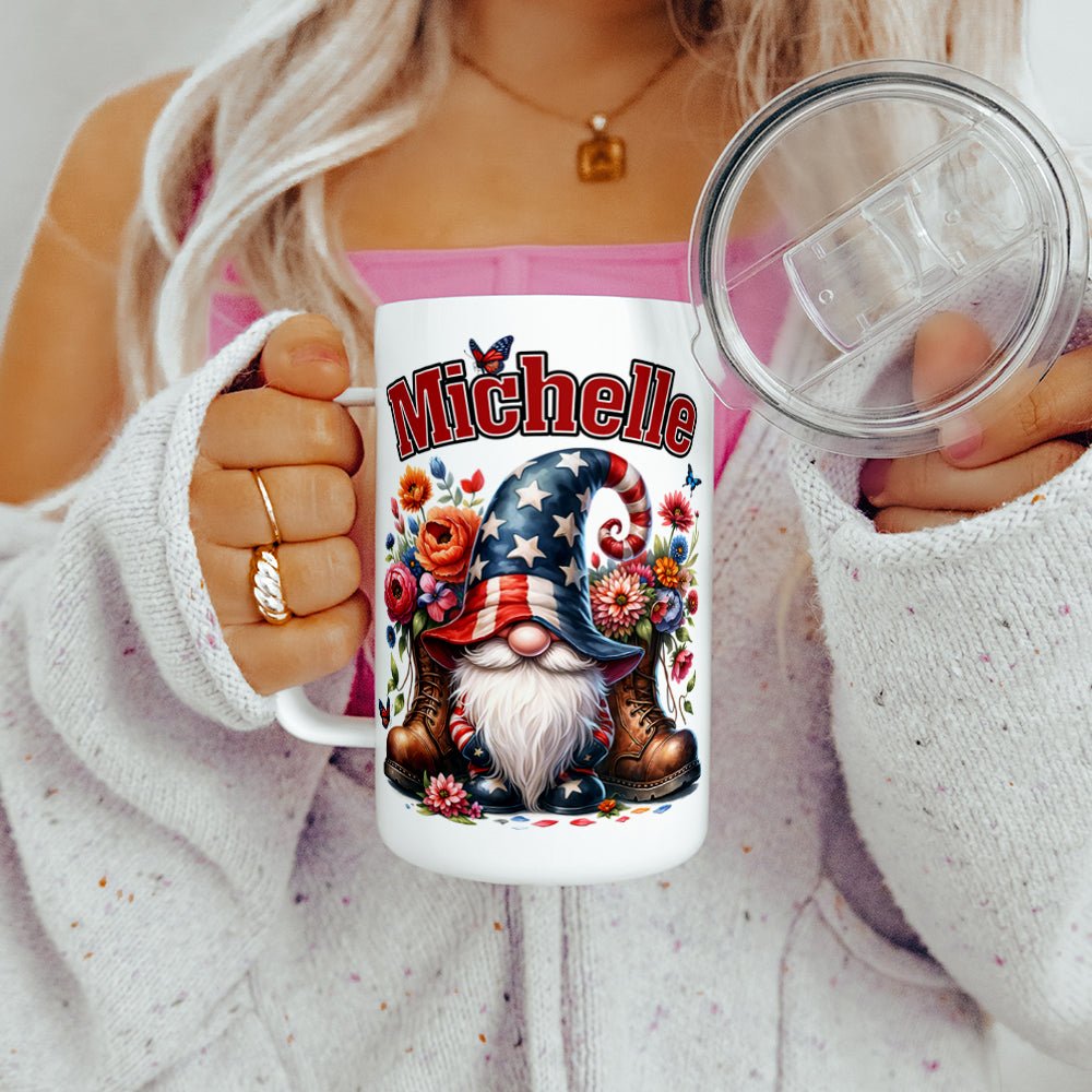 Personalized Name Patriotic Gnome Insulated Travel Mug - Loftipop