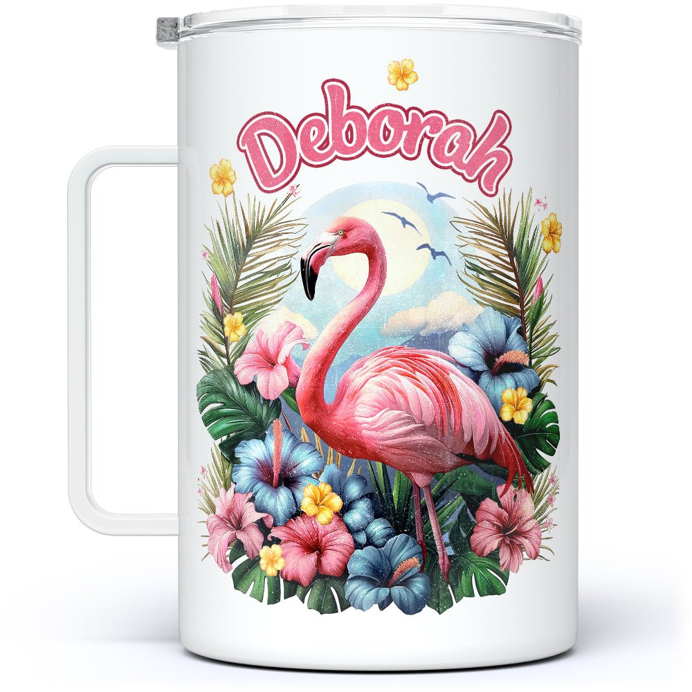 Personalized Name Tropical Flamingo Insulated Travel Mug - Loftipop