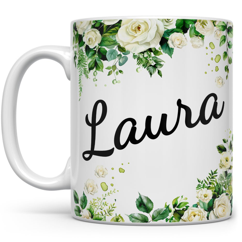 Personalized Name White Rose Mug - Loftipop