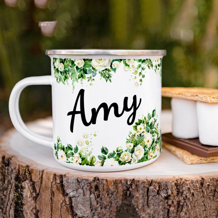 Personalized White Rose Name Camp Mug - Loftipop