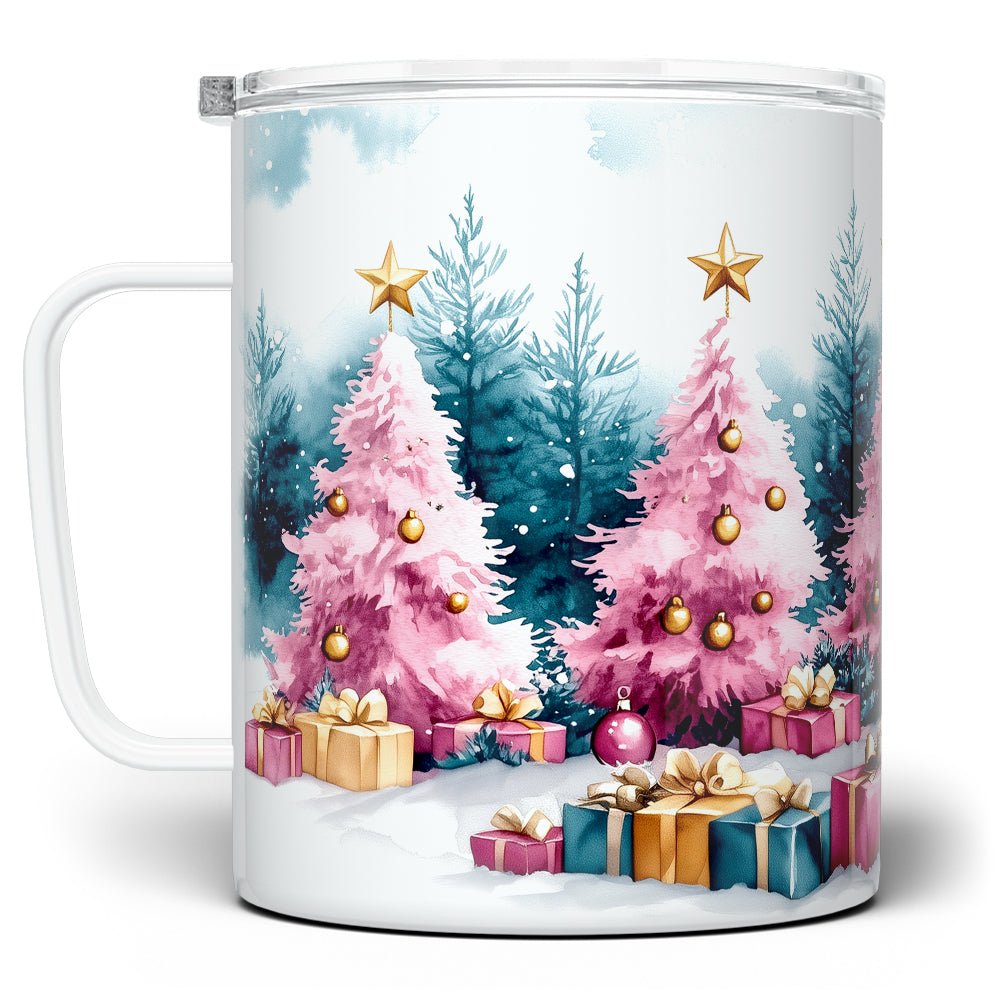 Pink Holiday Trees Insulated Travel Mug - Loftipop