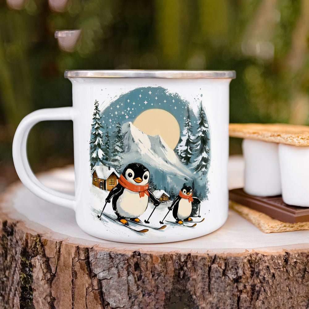 Skiing Penguins Camp Mug - Loftipop