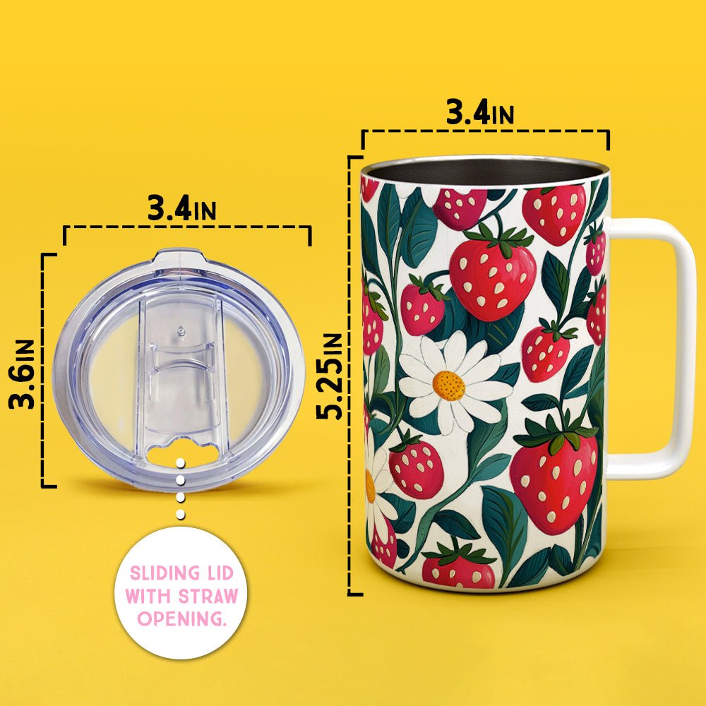 Strawberry Floral Insulated Travel Mug - Loftipop