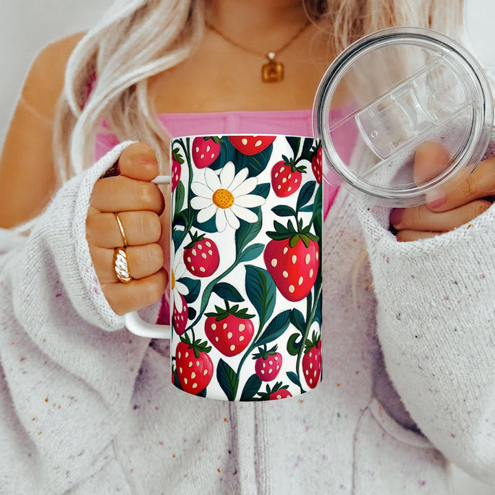 Strawberry Floral Insulated Travel Mug - Loftipop