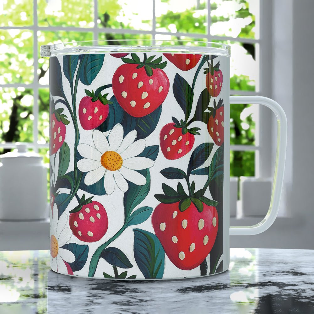 Strawberry Floral Insulated Travel Mug - Loftipop