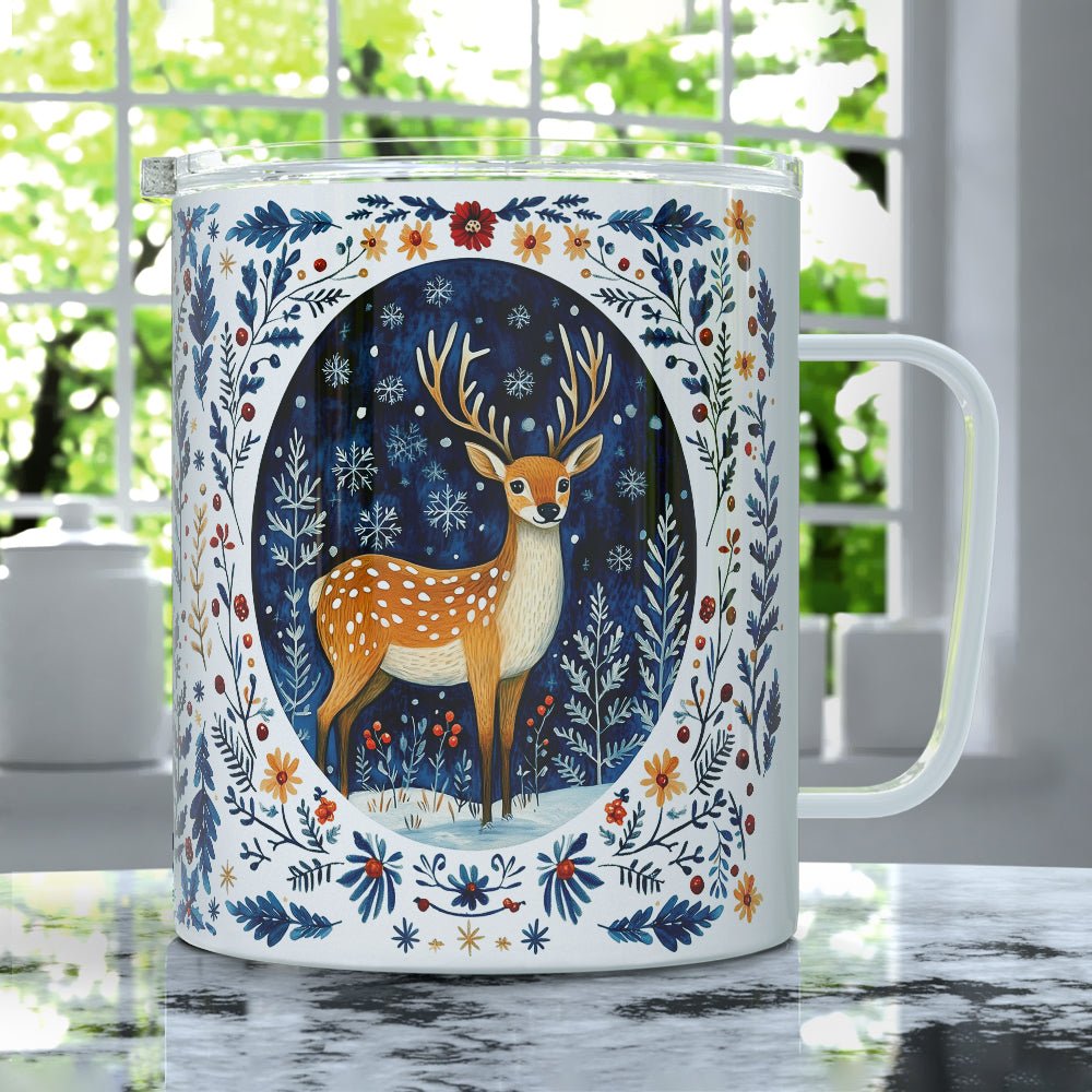 Winter Woodland Deer Insulated Travel Mug - Loftipop