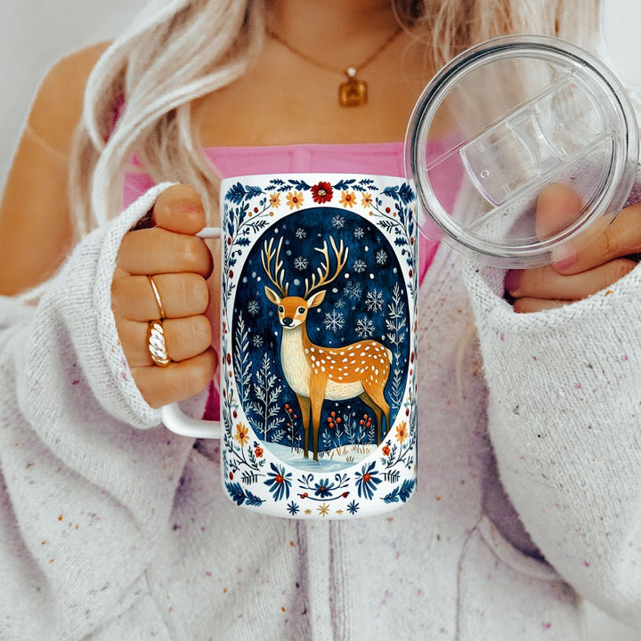 Winter Woodland Deer Insulated Travel Mug - Loftipop