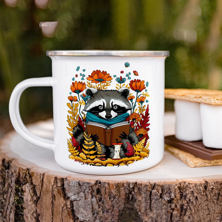 Woodland Fall Reading Raccoon Camp Mug - Loftipop