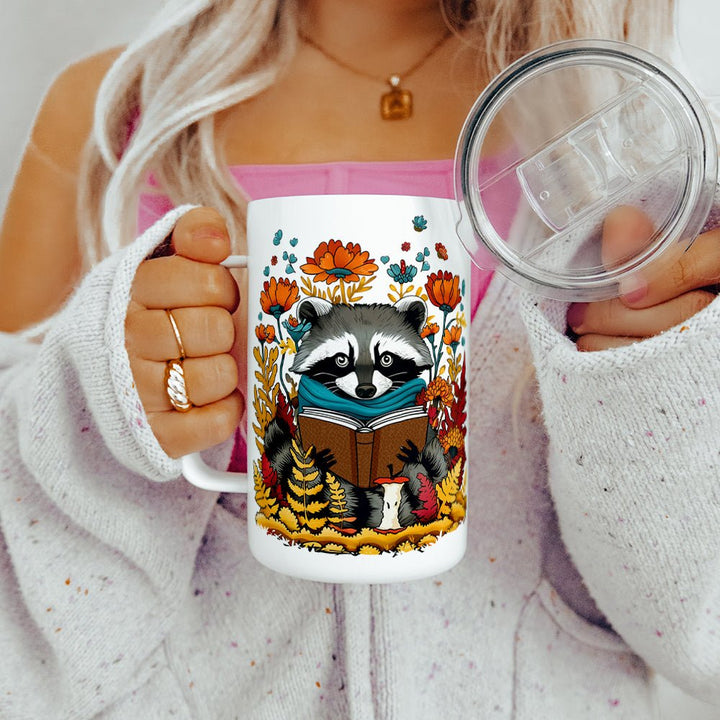 Woodland Fall Reading Raccoon Insulated Travel Mug - Loftipop